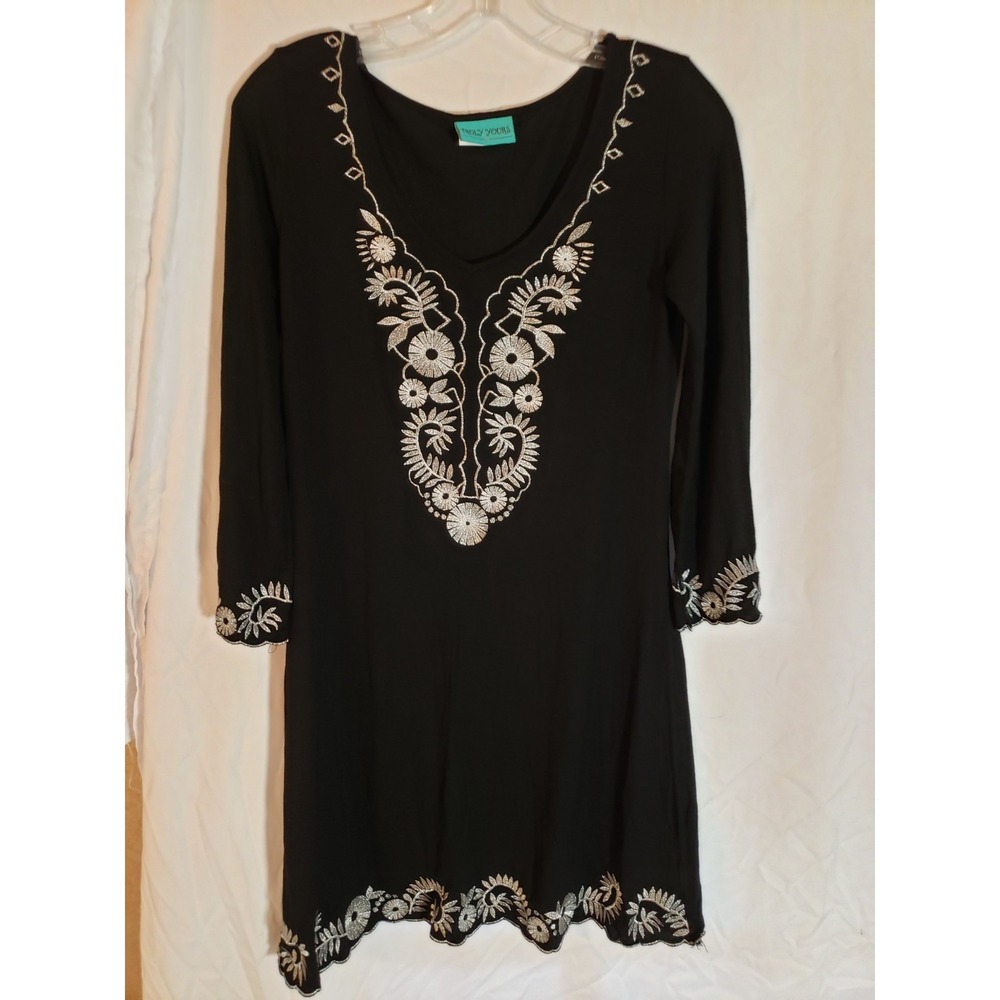 Women's Truly Yours Black Long Sleeve Embroidered With Silver Dress Size L